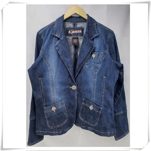 d. jeans Jackets & Blazers - D. Jeans Blue Fitted One Button Blazer Jacket GUC with Rhinestone Bling Buttons